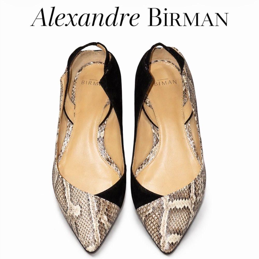 Alexandre Birman Tita Snakeskin Leather-Trimed Flats Size 6